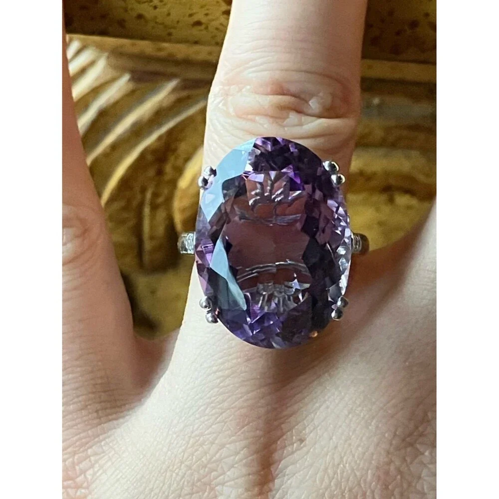 Rose de France Amethyst Sterling Silver Cocktail Ring Size 7